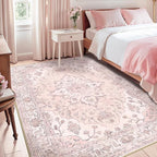 Area Rugs 5'x8' Washable Non-Slip, Floral Vintage Distress Print Pattern Medallion Carpet for Living Room Bedroom Dining Room, Pink Greypink Cute