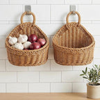 DOITOOL Set of 2 Wicker Hanging Basket for Wall, Front Door, Flowers, Mail, Fruit - Boho Handmade Rattan Hanging Wall Baskets for Garden Farmhouse Home Storage