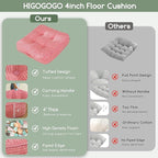 HIGOGOGO Floor Pillow Cushion for Adults, Meditation Cushion Pillow, Large Square Floor Sitting, Tufted Corduroy Cover, for Tatami Living Room or Yoga, 22x22 Inch, 2Pack, Pink