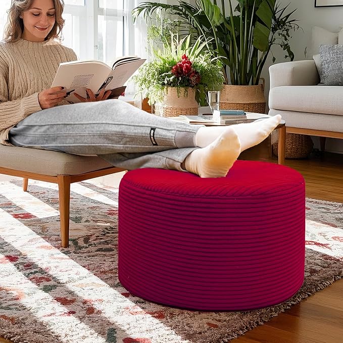 Ottoman Foot Rest Home Decor Bedroom Decor Ideal for Living Room Comfortable Floor Pouf Ottoman Foot Rest for Armchair Bean Bag Floor Cushion Footstool 12x20 Inch Wine Red Pouf with Filler