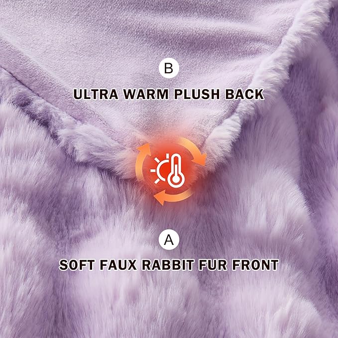 EMME Faux Fur Blanket King Size Purple - Big Bubble Rabbit Cozy Blanket for Couch, Thick Furry Plush Shaggy Blankets, 650GSM, 108x90 Inches