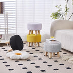 Wimarsbon Small Ottomans, 100% Hand Knitted Pouf, Round Footrest with 4 Non-Skid Wood Legs, Boho Décor Cotton Rope Pouffe Beside Sofa, Leisure Floor Step Chair for Living Room (Yellow)