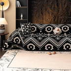 VClife Bohemian Southwestern Pattern Sofa Cover Non Slip Washable Couch Cover - White Black Aztec Geometric Chenille Couch Cover for 3 Cushion Couch Sofa Vintage Slip Cover 71" X 134"