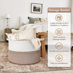 Goodpick Large Storage Basket, 83L Dorm Room Essentials, Blanket Woven Rope Basket for Living Room, Baby Blanket Storage, 21.7 x 13.8 inches