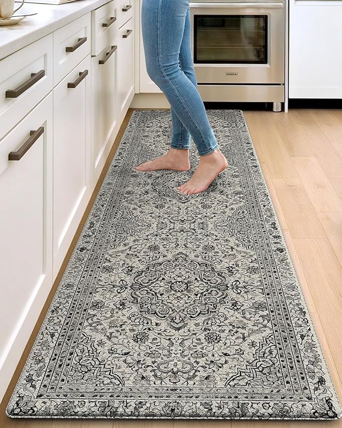 DEXI Kitchen Mats for Floor Cushioned, 23x86 Large Long Runner Rug Non Slip, Waterproof Soft Comfort Standing Padded Anti Fatigue Decorative, Brown Grey