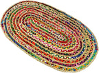 COTTON CRAFT Jute Chindi Braid Rag Rug - Boho Farmhouse Rustic Area Accent Throw Rug - Handwoven Reversible Natural Recycled Cotton- Living Room Den Study Home Décor Gift - 3' x 5' Oval - Multi Color