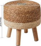 YMYNY Foot Stool Natural Seagrass Hand Weave, 12.6" Small Ottoman, Round Footrest for Living Room, Bedroom, Entryway, Change Shoes Stool, Non-Skid Wood Legs, Boho, Natural+White, UHBD027W