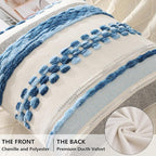 decorUhome Boho Decorative Throw Pillow Covers 18x18 Set of 2, Striped Chenille Tufted Pillow Covers with Tassels for Couch Bed Sofa, Sky Blue