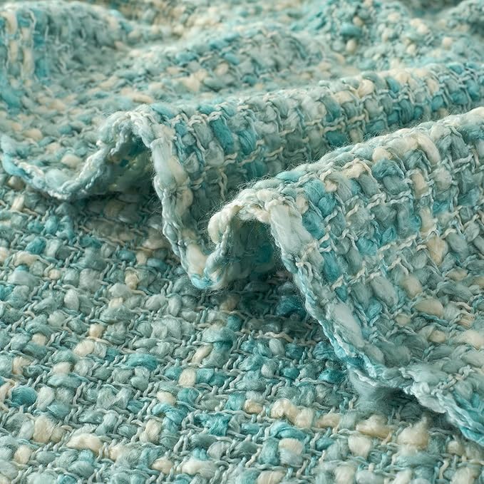 Multi-Color Turquoise Cable Woven Throw Blanket for Couch,60"X80" Boho Style Textured Blankets for Home Decor,Super Soft Warm Cozy Chunky Blanket with Decorative Tassels for Bed