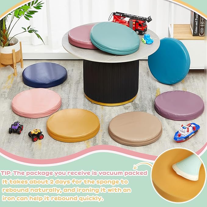 Juexica 8 Pcs Extra Thick Flexible Seating Floor Cushions Assorted Colored Floor Pillow Classroom Seat Cushions Soft Classroom Seating for Kids Learning Daycare School Chair(Morandi Color)