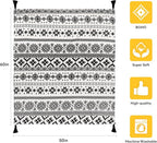 MACEVIA Flannel Boho Blanket for Couch, Country Western Aztec Printed Throw with Tassel, Soft Cozy Bohemian Blanket for Home Decor (Black and White, 50x60inches)