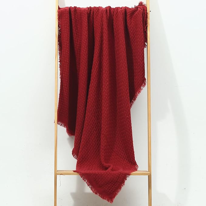 CREVENT Farmhouse Knit Throw Blanket for Couch Sofa Chair Bed Home Decoration, Soft Warm Cozy Light Weight for Spring Summer Fall (50''X60'' Christmas Red)