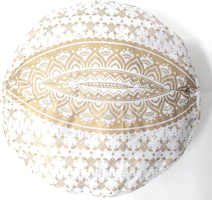 CRAFT KALA 16" Round Large Hippie Mandala Meditation Floor Ottoman Pillow Cushion Pouf Cover Square Poufs Bohemian Circle Floor Cushion Case Outdoor Fireplace Yoga Living Room Decor Cover Golden Ombre
