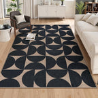 Lahome Modern Geometric Easy Jute 5x7 Rugs, Washable Carpet for Living Room Dining Room, Neutral Black Semi-Circle Rug for Outdoor Patio Office Classroom Backyard