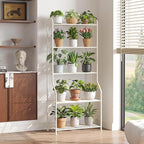 5-Tier Corner Plant Stand, Metal Black Flower Pot Rack, Indoor Outdoor Heavy Duty Shelf (Cream, 5 Tier)