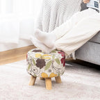 Asense 11-inch Round Ottoman Footstool,Small Padded Seat with Wood Legs,Foot Rest Stool for Living Room Bedroom Couch,Flower