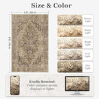 Vintage Brown 5x8 Area Rugs for Living Room, Distressed Medallion Dining Room Rug Washable Non Slip, Low Pile Thin Carpet Rugs for Den/Bedroom/Foyer/Home Office, Earthy Brown Taupe Black