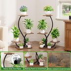 Plant Stand Indoor with Grow Lights - 2 Pack Plant Shelf, Lighted Corner Plant Stands for Indoor Growing, 4 Tiered Metal Flower Holder, S-Shaped Decorative Shelves for Home, Hallway, Black