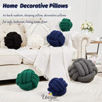 Uvvyui Knot Pillow Ball, Soft Home Decorative Pillows, Round Throw Pillow, Handmade Knotted Plush Pillow, Round Boucle Pillow Cushion (14 Inches Navy)