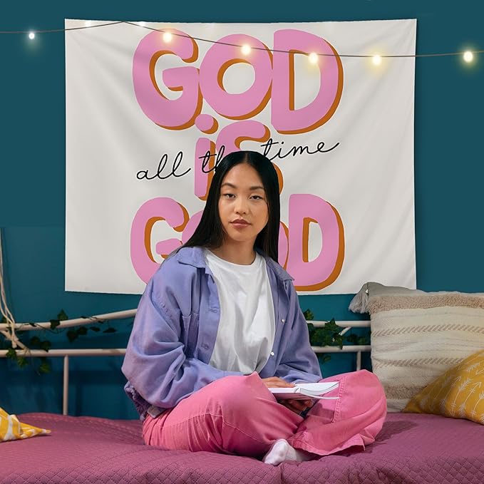 AQYIP God Is Good All the Time Christian Tapestry, Bible Verse Tapestry Decorative, Religious Scripture Wall Tapestries Blanket Decor for Home Office Church Prayer Room, 50x60 Inch
