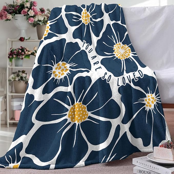 Boho Floral Flannel Throw Blanket, Inspirational You are So Loved Flowers Birthday Gifts for Kids Men Women, Bohemian Soft Blankets for Bedding Sofa 50" x 60"