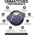Gold Case Throw Blanket for Bed - 100% Recycled Turkish Cotton Blanket - Retro Lightweight Soft Throw Blankets for Bed & Living Room - Queen Size Cozy Blankets - 90x90 - Navy Blue
