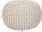 Decor Therapy Lola Round Knit Lurex Yarn and Cotton Pouf, Off-White 20x20x14