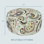 LVTXIII Indoor/Outdoor Inflatable Ottoman with Handle D21 x H9 Inch, Weather-Resistant Round Footstool Pouf for Patio Camping Living Room, Portable Footrest Extra Seating, Paisley Light Cyan