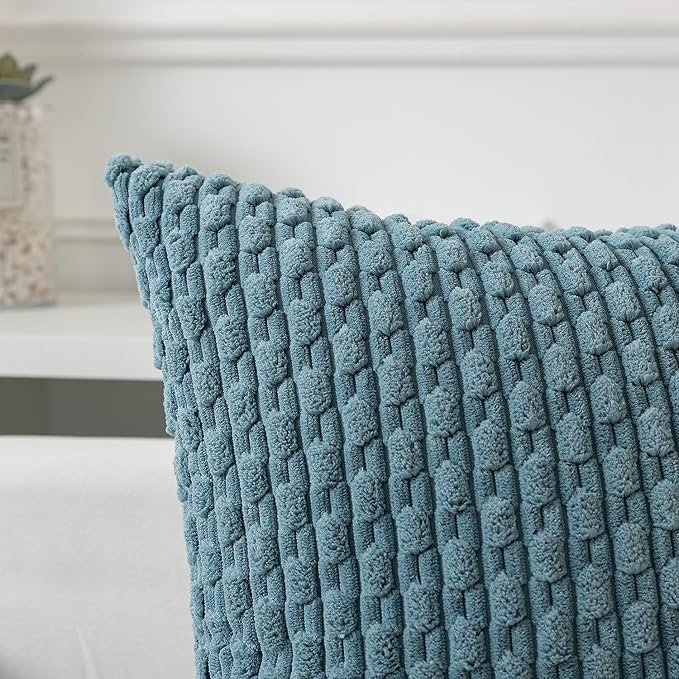 Kevin Textile 12x20 Inch Pillow Cover 1 Pack Boho Decorative Soft Striped Corduroy Lumbar Farmhouse Solid Color Accent Rectangle Cushion Case for Living Room Couch Sofa Bed, Blue Grey