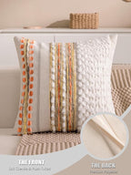 Fall Boho Chenille Tufted Throw Pillow Covers 18x18 Inch Set of 2 Farmhouse Striped Couch Decorative Pillow Covers Accent Neutral Pillowcase Yellow Orange Cushion Cover for Livingroom Sofa Bed