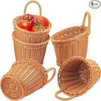 5 Pack 6.7 x 6 inch Woven Hanging Fruit Basket, Wall Hanging Wicker Baskets, Wall Fruit Wicker Basket for Kitchen, Planter, Vegetable & Fruit, Boho Home Decor