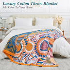 Boho Throw Blanket for Bed-100% Cotton Soft Breathable Farmhouse Decor Boho Quilt for Sofa (Colorful Sun, 80"x90")