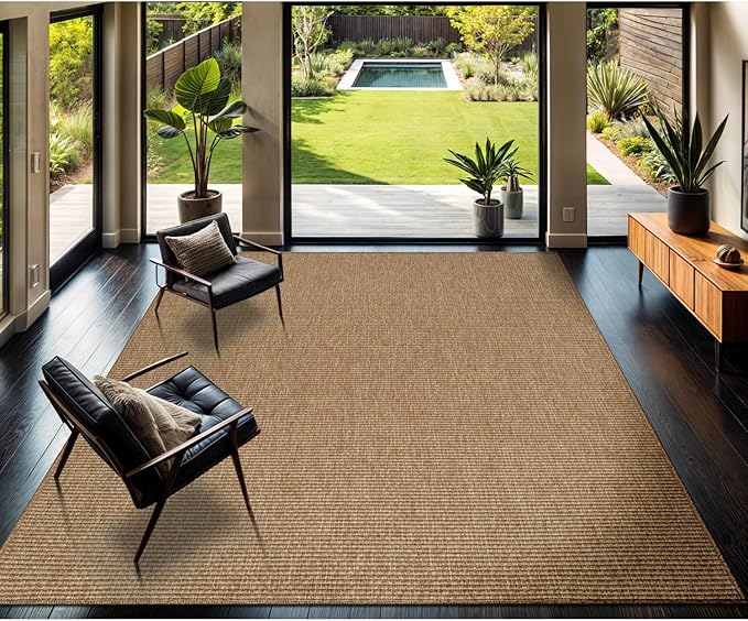 CAMILSON Easy Jute Rug 5x7, Indoor Outdoor Natural Color Farmhouse Area Rugs for Living Room Patio and Kitchen Rug, Solid Boho Woven Design, Easy-Cleaning, Washable Outside Carpet Alfombras (5 x 7)