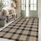 5x7 Farmhouse Rugs for Living Room - Easy Jute Area Rug for Large Entryway Indoor Outdoor, Patio, Bedroom Under Bed, Washable Non Slip Rustic Woven Checkered Plaid Black and Tan Carpet