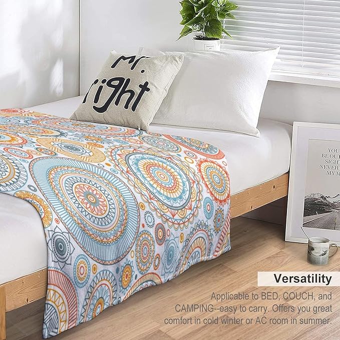 Boho Floral Throw Blanket Abstract Mid Century Mandala Bohemian Blanket for Sofa Bed Couch Chair Or Dorm 40"x50"