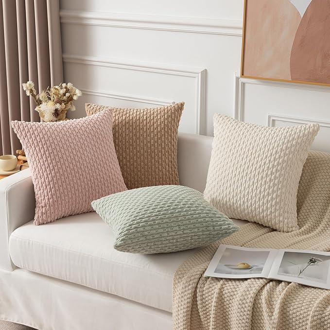 Kevin Textile 14x22 Inch Pillow Cover 1 Pack Boho Decorative Soft Striped Corduroy Lumbar Farmhouse Solid Color Accent Rectangle Cushion Case for Living Room Couch Sofa Bed, Cream White