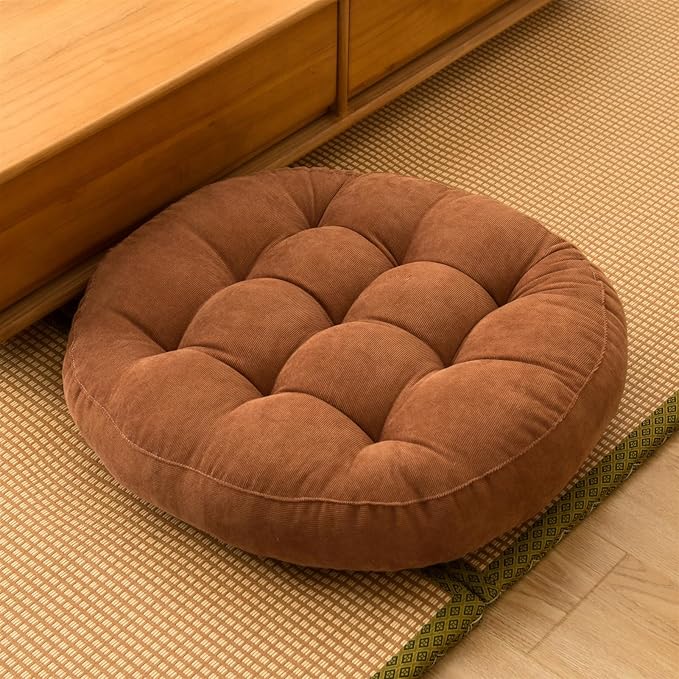 SK Studio Meditation Floor Pillow, Large Floor Cushions, Round Floor Cushion Seating for Adults Kids, Classroom Furniture Floor Pillow for Yoga Living Room, Brown, 22" W x 22" L (Pack of 1)