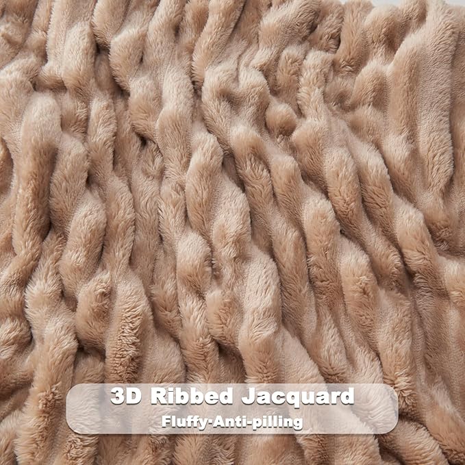NEWCOSPLAY Super Soft Throw Blanket Taupe Premium Silky Flannel Fleece 3D Ribbed Jacquard Lightweight Bed Blanket All Season Use (Taupe Ribbed, Throw(50"x60"))