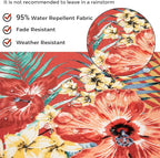 Outdoor/Indoor Inflatable Ottoman Pouf D20 xH9, All Weather Round Footstool with Foot Pump, Water Repellent Portable Footrest with Handle for Patio Garden Camping Travel-Chili Red Floral