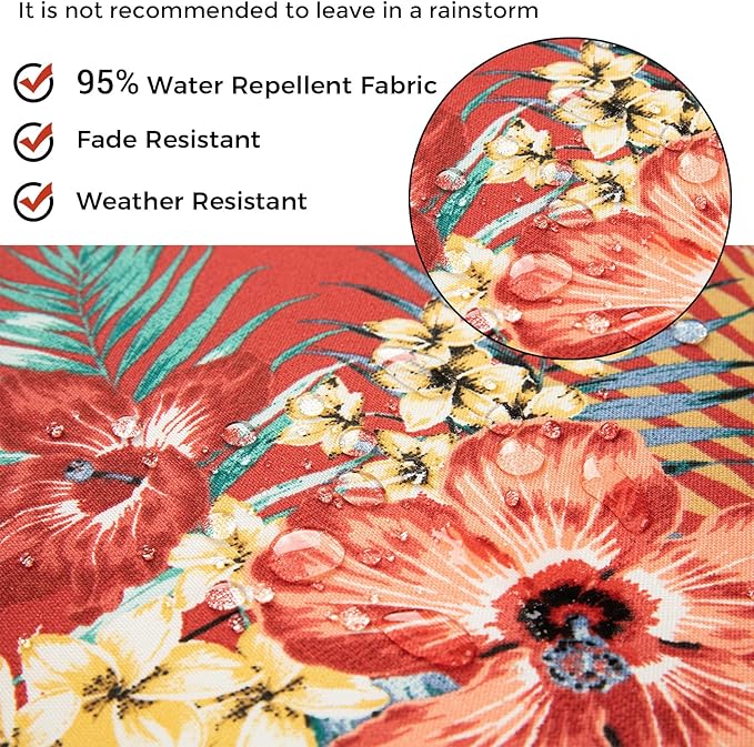 Outdoor/Indoor Inflatable Ottoman Pouf D20 xH9, All Weather Round Footstool with Foot Pump, Water Repellent Portable Footrest with Handle for Patio Garden Camping Travel-Chili Red Floral