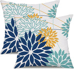 DFXSZ Dark Blue and Light Green Floral Pillow Covers 16x16 Set of 2 Outdoor Pillows Covers Waterproof Summer Pillowcovers Polyester Cushion Case Decor for Couch Patio Funiture Garden Porch 01T16