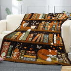 Bookshelf Throw Blanket, Retro Soft Cozy and Warm Couch Blankets Gift for Bookshelf Lover, Decorative Blankets for Sofa Couch Bed, Brown Black 50×60 inches