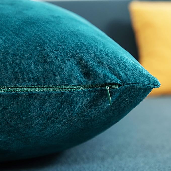 Euro Sham Covers 24x24 Teal: Pack of 2 Cozy Soft Velvet Square Modern Luxury Decorative Throw Pillow Cases for Sofa Couch Living Room Bed Home Decor
