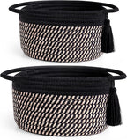 Small Woven Gift Basket Empty to Fill for Boys Man, Little Cotton Rope Bin for Desk, Bathroom, Shleves, Cute Decorative Plant Basket, 2 Pack, Pre-Shaped, With Gifts Bag & Ribbon, Black Brown