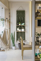 Hanging Shelf Macrame Wall Hanging Green Boho Shelfs with Tassels 2 Tier Floating for Plants Bedroom Dorm Living Room Wall Decor Rustic Wooden Organizer(Wood)