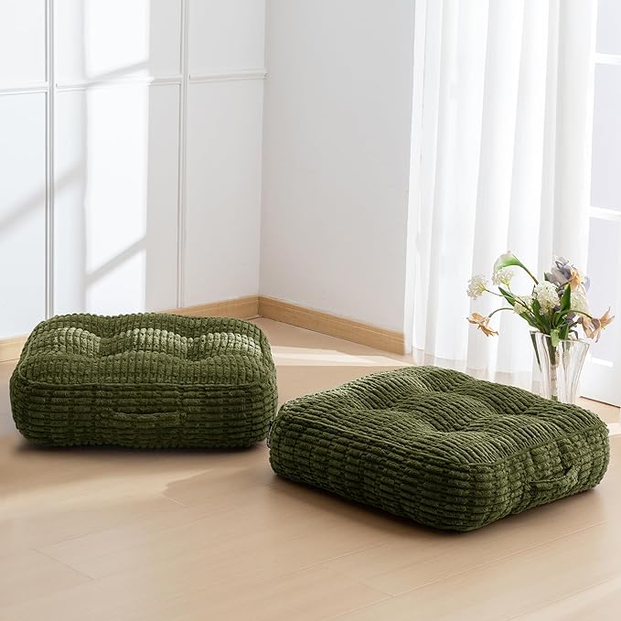 6" Washable Floor Pillow Cushion for Adults, Meditation Cushion Pillow, Removable Tufted Blended Corduroy Cover, Large Square Floor Sitting for Tatami Living Room or Yoga, 2Pack, Machine Washable