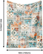 Aipon Boho Aztec Throw Blanket 60"x 80", Western Indian Native American Blanket Southwestern Decor, Orange Teal Soft Cozy Lightweight Throws Blankets Gifts for Women Men Couch Bed Sofa Chair