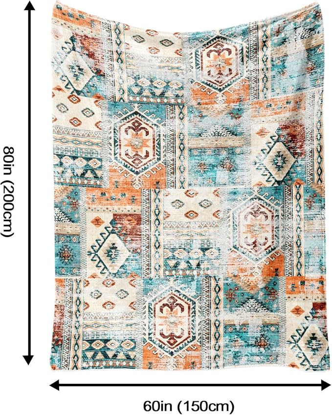 Aipon Boho Aztec Throw Blanket 60"x 80", Western Indian Native American Blanket Southwestern Decor, Orange Teal Soft Cozy Lightweight Throws Blankets Gifts for Women Men Couch Bed Sofa Chair