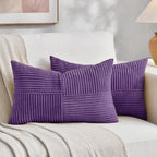 Fancy Homi 2 Packs Purple Long Lumbar Decorative Throw Pillow Covers 12x24 Inch for Living Room Couch Bed, Farmhouse Boho Home Decor, Soft Striped Corduroy Rectangle Accent Cushion Case 30x60 cm