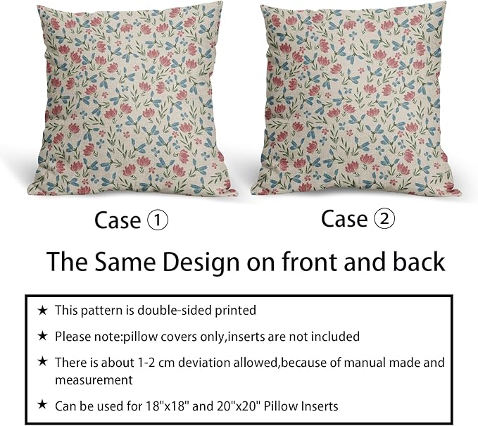 Green Pink Blue Floral Pillow Covers 20x20 Set of 2 Vintage Rustic Old Style Cute Small Flower Print Decorative Outdoor Pillowcases Farmhouse Throw Cushion Case Decor for Couch Sofa Bed